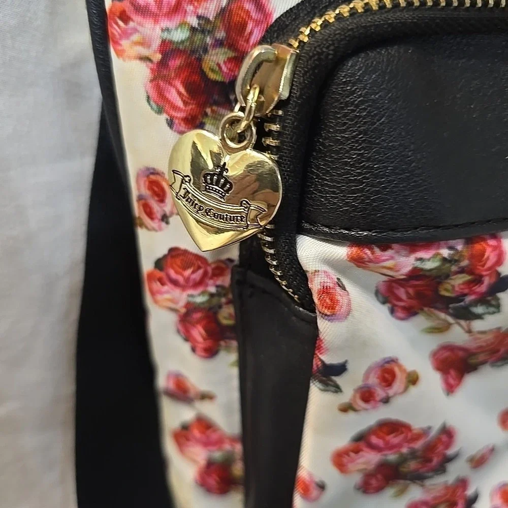 Juicy Couture Varsity Bloom Rose Floral Mid‎ Crossbody Bag Purse White Pink